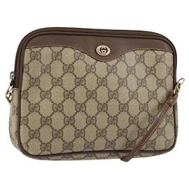 Gucci Bolsa de Ombro GG Supreme PVC Bege Dourado 97 02 068 Auth 151477