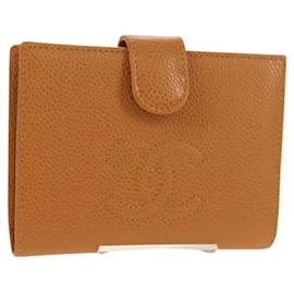 CHANEL Portafoglio Compatto Pelle Caviar Marrone Oro CC Auth am9835V
