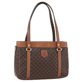 Céline Bolsa de mão em lona Macadam CELINE em couro PVC marrom dourado Auth ki6186