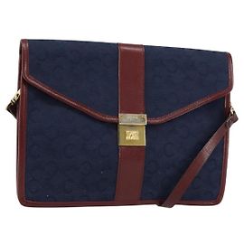 Céline Borsa a Spalla Celine C Sulky in Tela Blu Navy e Oro Auth BA8171