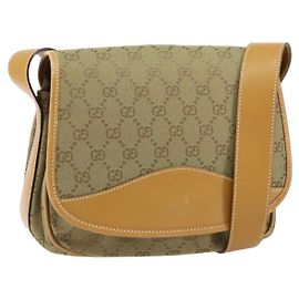 Borsa a Spalla GG Canvas Gucci Beige Oro Auth ar13804