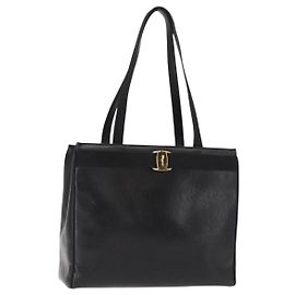 Borsa tote in pelle nera e oro Vala con embossing di Salvatore Ferragamo Auth BA7328