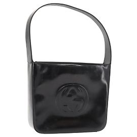 Borsa a Spalla GUCCI Smalto Nero Argento Auth 145286