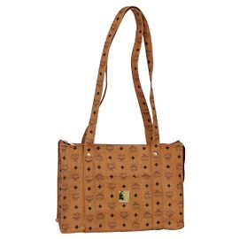 MCM Logogram Vicetos Tote Bag aus PVC-Leder in Braun und Gold Auth gh1079