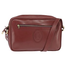 Cartier Borsa a spalla Must Line in pelle bordeaux e oro Auth bs30552