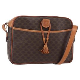 Céline Borsa a Spalla in Tela Macadam CELINE in Pelle PVC Marrone Oro Auth 151051