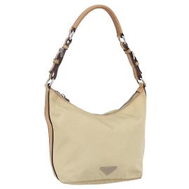 Borsa a Spalla PRADA Nylon Beige Argento Autentica 151025