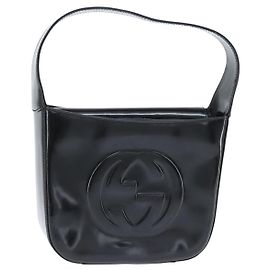 Borsa a Mano GUCCI Soho Smalto Nero Argento Auth 150731
