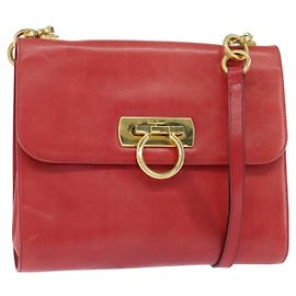 Borsa a Spalla Gancini in Pelle Rossa e Oro Salvatore Ferragamo Auth hk3177