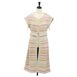 CHANEL Camisa Larga de Lana Beige CC Auth 136572M