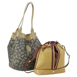 Borsa a Spalla Cartier Saint Laurent in Pelle 2 Set Beige Marrone Auth BA9213