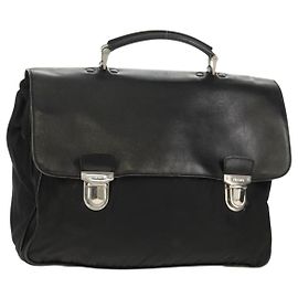 PRADA Business Tasche aus Nylon und Leder Schwarz Silber Authentisch bs31717
