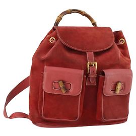Zaino in suede Gucci Bamboo Rosso Oro 003 2058 0016 Auth th6525