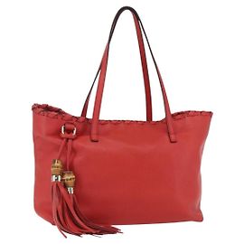 Borsa Tote Indy in pelle Gucci Bamboo Outlet Rossa Oro 354665 Auth 156606