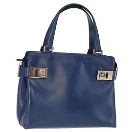 Sac à main Gancini en cuir bleu clair et or Auth BA9168 de Salvatore Ferragamo
