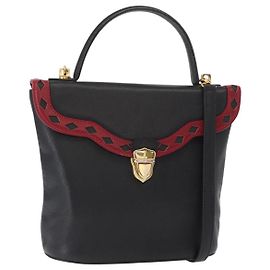 SAINT LAURENT Sac à main en cuir 2 en 1 Noir Or Auth 156174