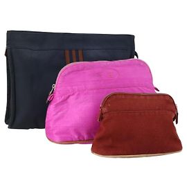 Hermès Pochette HERMES in tela 3 pezzi Rosa Nero Marrone Auth bs31480
