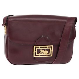 Borsa a Spalla CÉLINE Horse Carriage in Pelle Bordeaux Oro Auth 156289