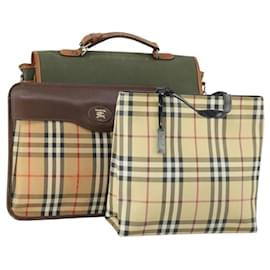 Borsa a mano in tela Burberrys Nova Check 3 pezzi Beige Verde Auth bs31496 - Autre Marque