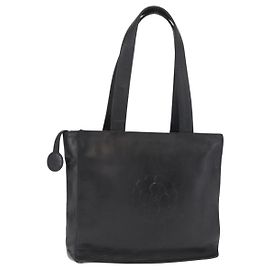 CHANEL Borsa Tote Camelia Pelle di Pecora Nera Argento CC Auth bs31571