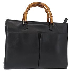 Borsa a mano in pelle Gucci Bamboo Nera Oro 001 2855 1875 0 Auth ka770