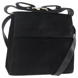 Borsa a mano Vala in suede 2 in 1 nera e oro Auth 153762V di Salvatore Ferragamo