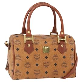 Borsa Boston MCM Logogram Vicetos in pelle PVC 2 in 1 marrone oro Auth 156940