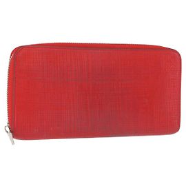 LOEWE Langer Geldbeutel Leder Rot Silber Auth 154215