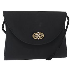 Borsa a Spalla Vala in Nylon Nero e Oro Salvatore Ferragamo Auth 156246