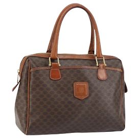 Céline Borsa a mano in tela Macadam CELINE in pelle PVC marrone oro Auth 156865
