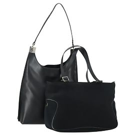 Borsa a Spalla Salvatore Ferragamo in Pelle Tela 2 Set Nero Argento Autentico bs31495