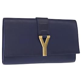 Saint Laurent Borsa Clutch Y line in pelle blu e oro Auth 157238V