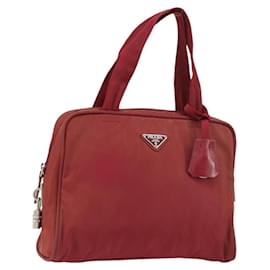 PRADA Borsa a mano in nylon rosso argento Auth BA8645
