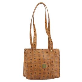 Borsa tote MCM Logogram Vicetos in pelle PVC marrone e oro Auth bs31511