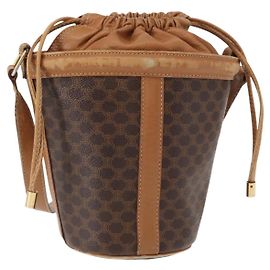 Céline Borsa a spalla in tela Macadam CELINE in pelle PVC marrone oro Auth 152579