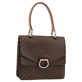 Céline Borsa a mano in tela Macadam CELINE in pelle PVC marrone oro Auth ar13810