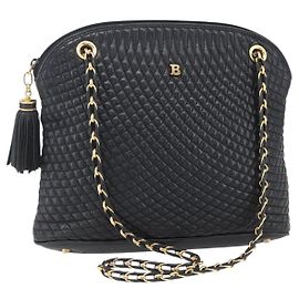 BALLY Borsa a Spalla con Catena Pelle Nera Oro Auth 152403