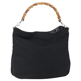Borsa a mano in nylon nero e argento Gucci Bamboo 001 1998 1577 Auth bs30760