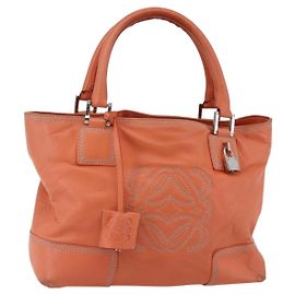 LOEWE Anagram Amazona Justa Bolso de Mano Cuero Naranja Plata Auth gh776