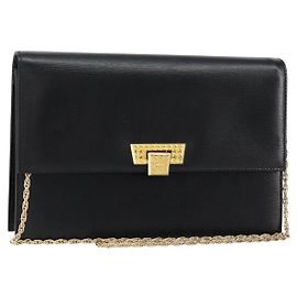 Borsa a spalla con catena Christian Dior in pelle nera e oro Auth BA8202