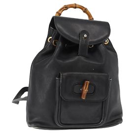 Zaino in Pelle Gucci Bamboo Nero Oro 003 2058 0030 Auth 151518