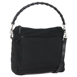 Borsa a Spalla GUCCI Bamboo Nylon 2in1 Nero Oro 000 0509 Auth 151645