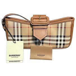 Bolso de hombro Burberry Check de tela beige marrón claro