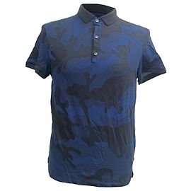 Polo aus navyblauem Baumwollstoff mit Camouflage-Druck von Valentino Garavani