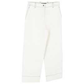 Pantalones de algodón blanco con costura contrastante Loro Piana