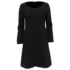  Theory Long Sleeve Mini Dress with Pockets in Black Polyester