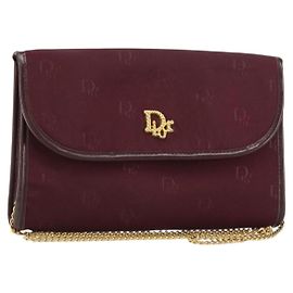 Borsa a spalla con catena Christian Dior in nylon bordeaux oro Auth SW1858