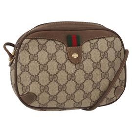 Borsa Sherry Line GG Supreme Web di GUCCI in PVC beige e oro 89 02 066 Auth 156436