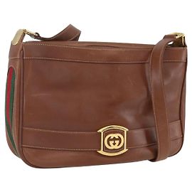 Borsa a Spalla in Pelle Sherry Line di GUCCI Vecchio GUCCI Oro Marrone Auth 153770