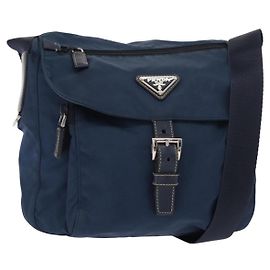 Borsa a Spalla PRADA in Nylon Blu Navy Argento Auth ki6224